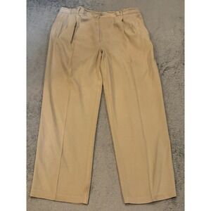 WF Mens 100% Silk Pleated Trousers Tan Khaki Dress Pants 42x32 Luxury Straight